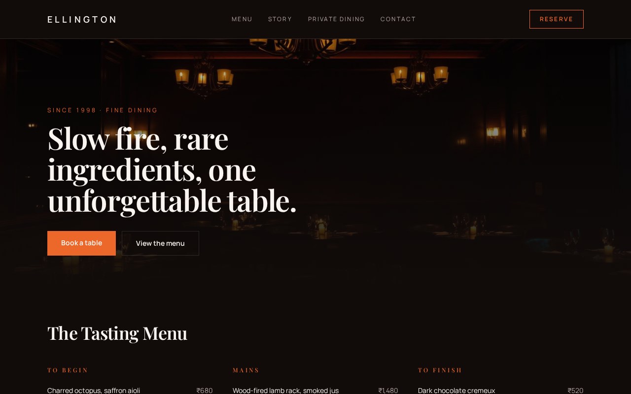 Premium restaurant website designed by RB Craft shown on a laptop